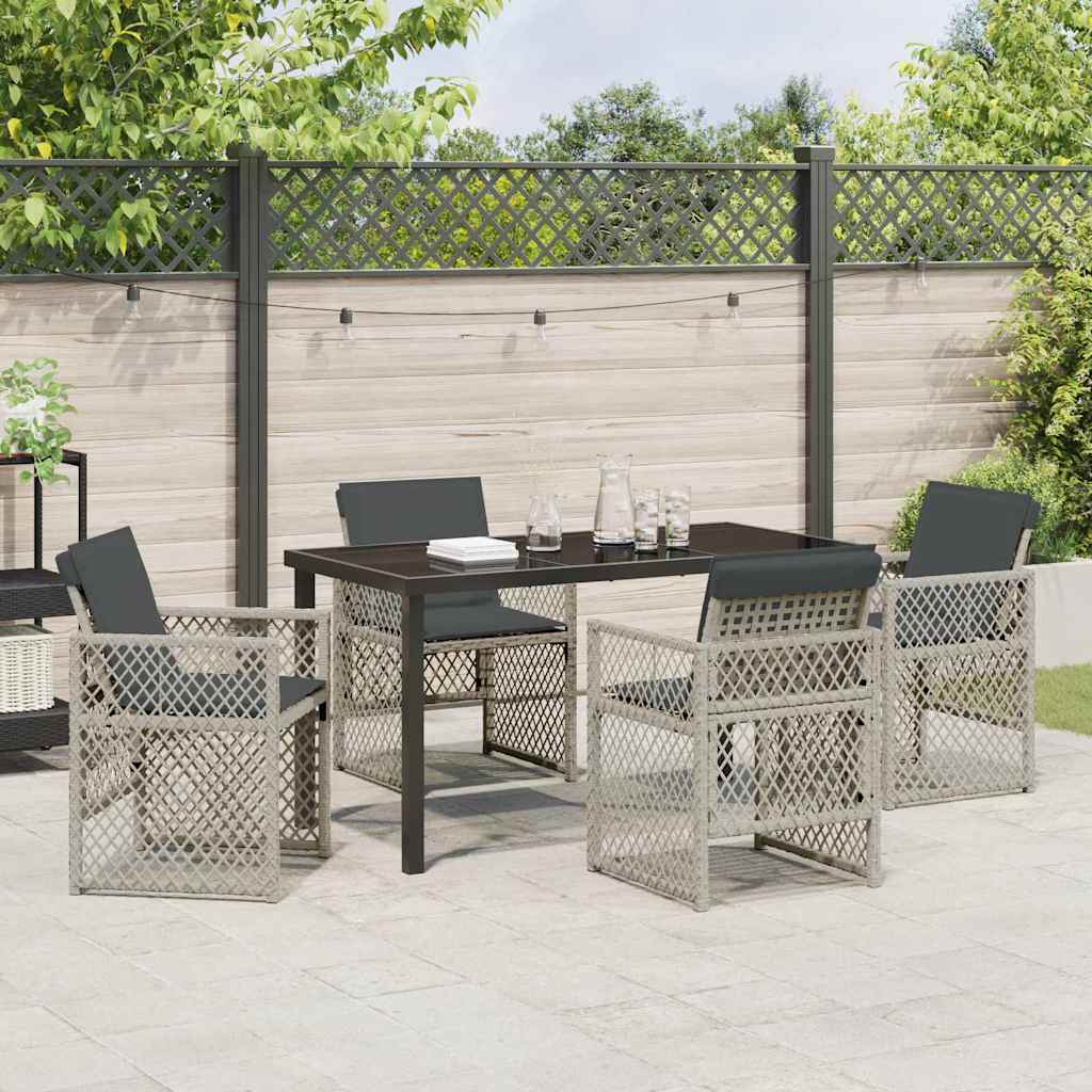 Garden Dining Set 5 pcs Light grey Poly Rattan