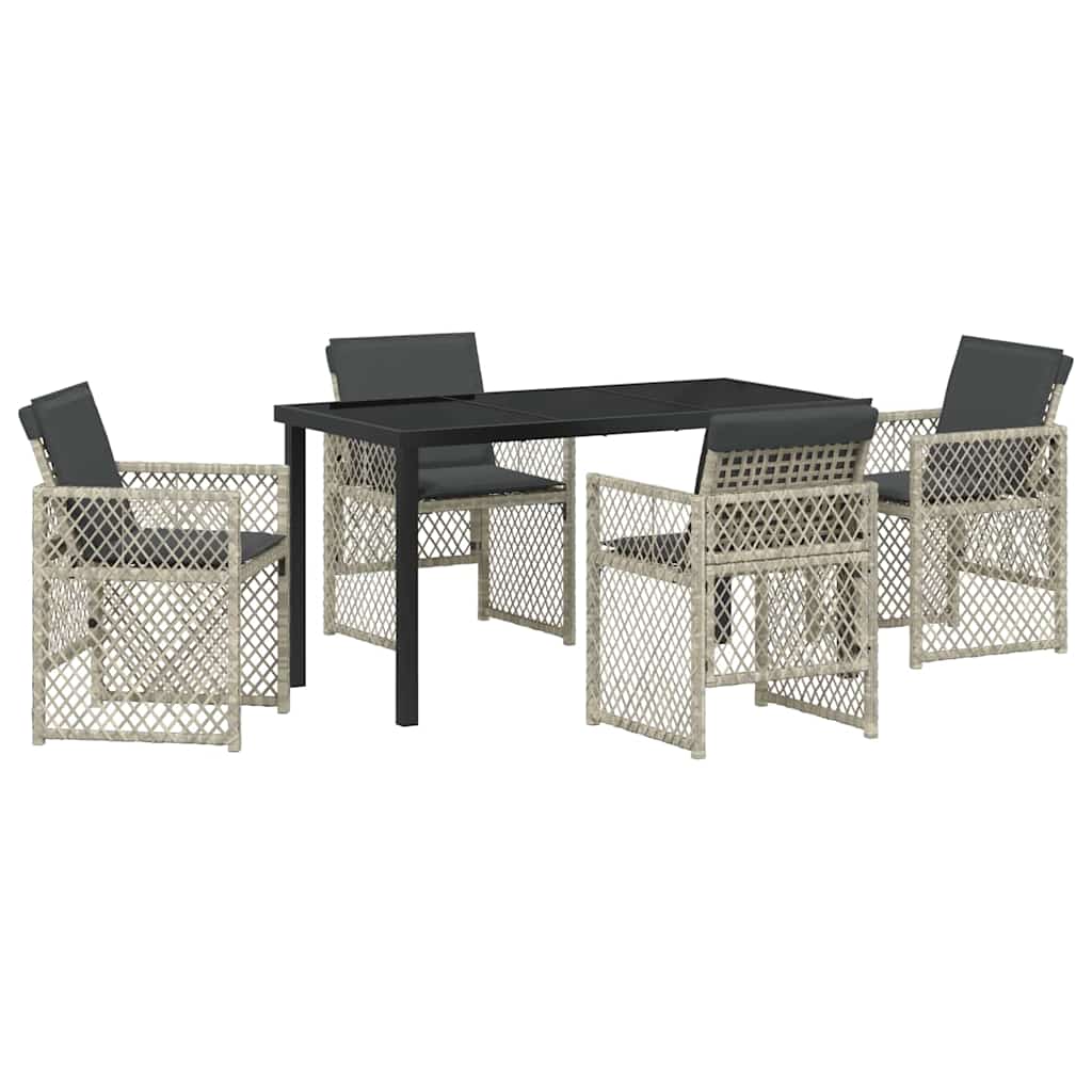 Garden Dining Set 5 pcs Light grey Poly Rattan