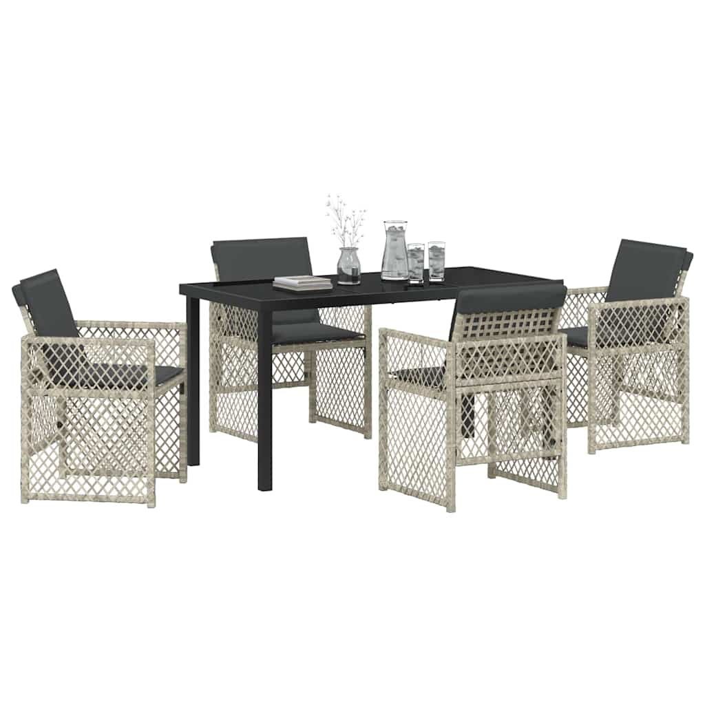Garden Dining Set 5 pcs Light grey Poly Rattan
