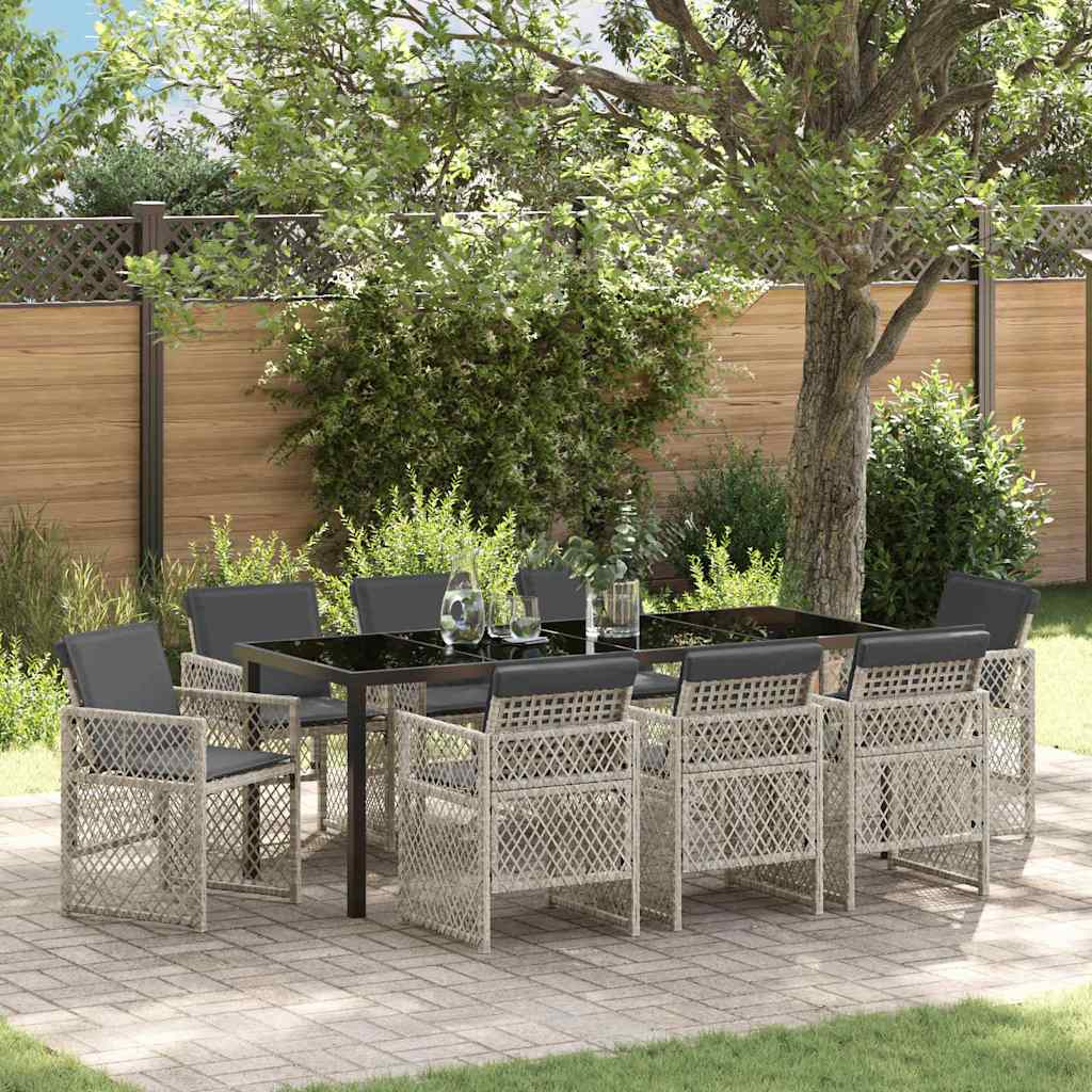 Garden Dining Set 9 pcs Light Grey Poly Rattan