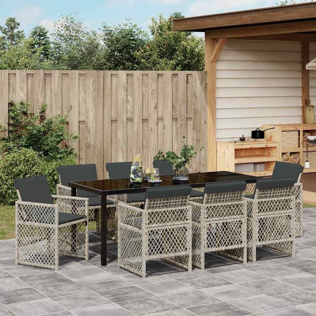 Garden Dining Set 9 pcs Light Grey Poly Rattan