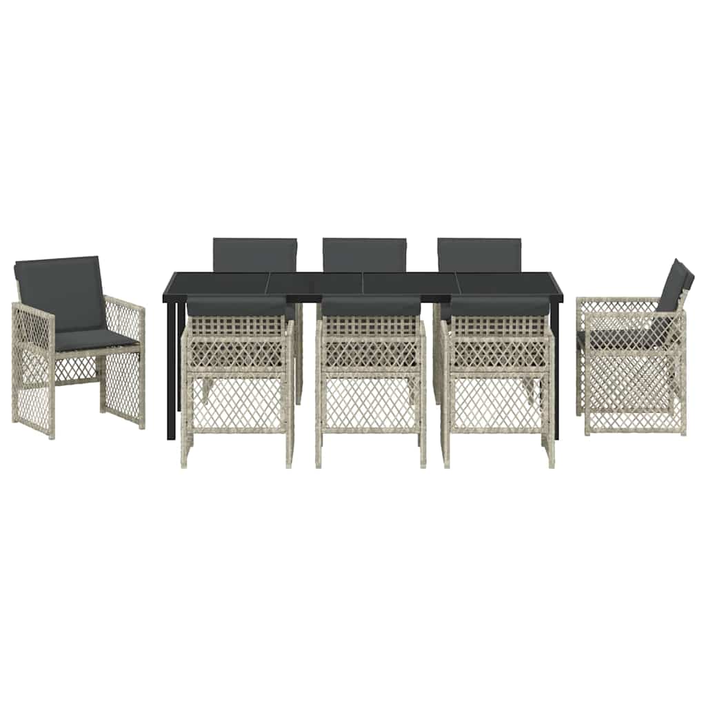 Garden Dining Set 9 pcs Light Grey Poly Rattan