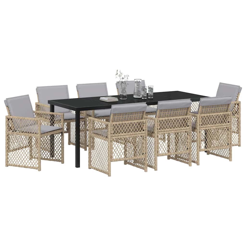 Garden Dining Set 9 pcs Beige Poly Rattan