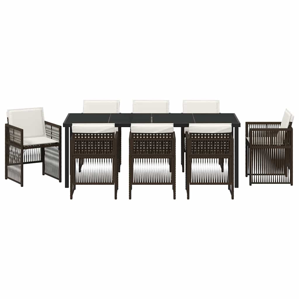 Garden Dining Set 9 pcs Brown Powder-Coated Steel