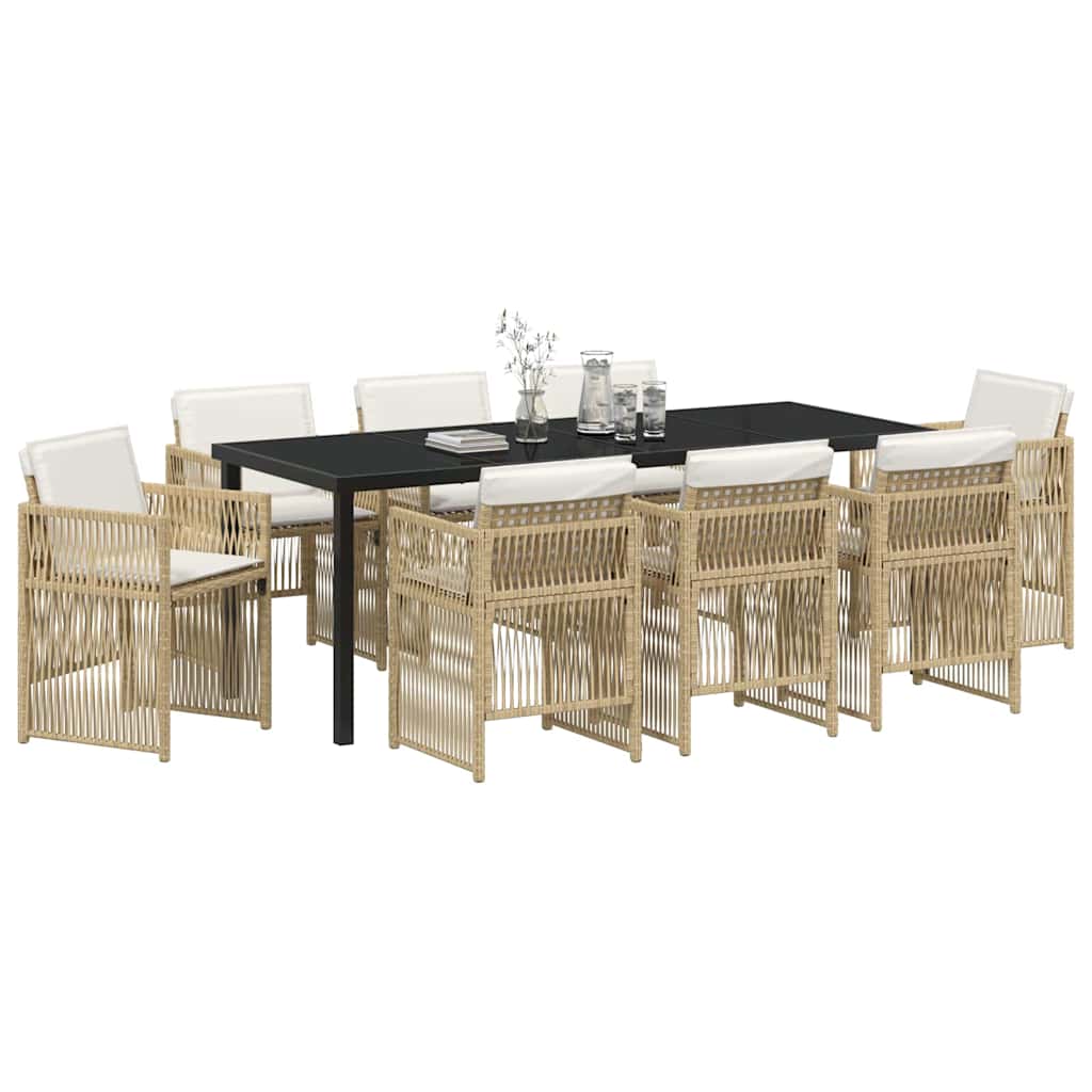 Garden Dining Set 9 pcs Beige Powder-Coated Steel