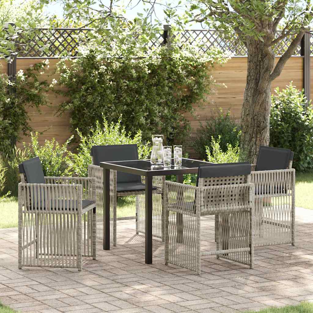 Garden Dining Set 5 pcs Light grey Poly rattan