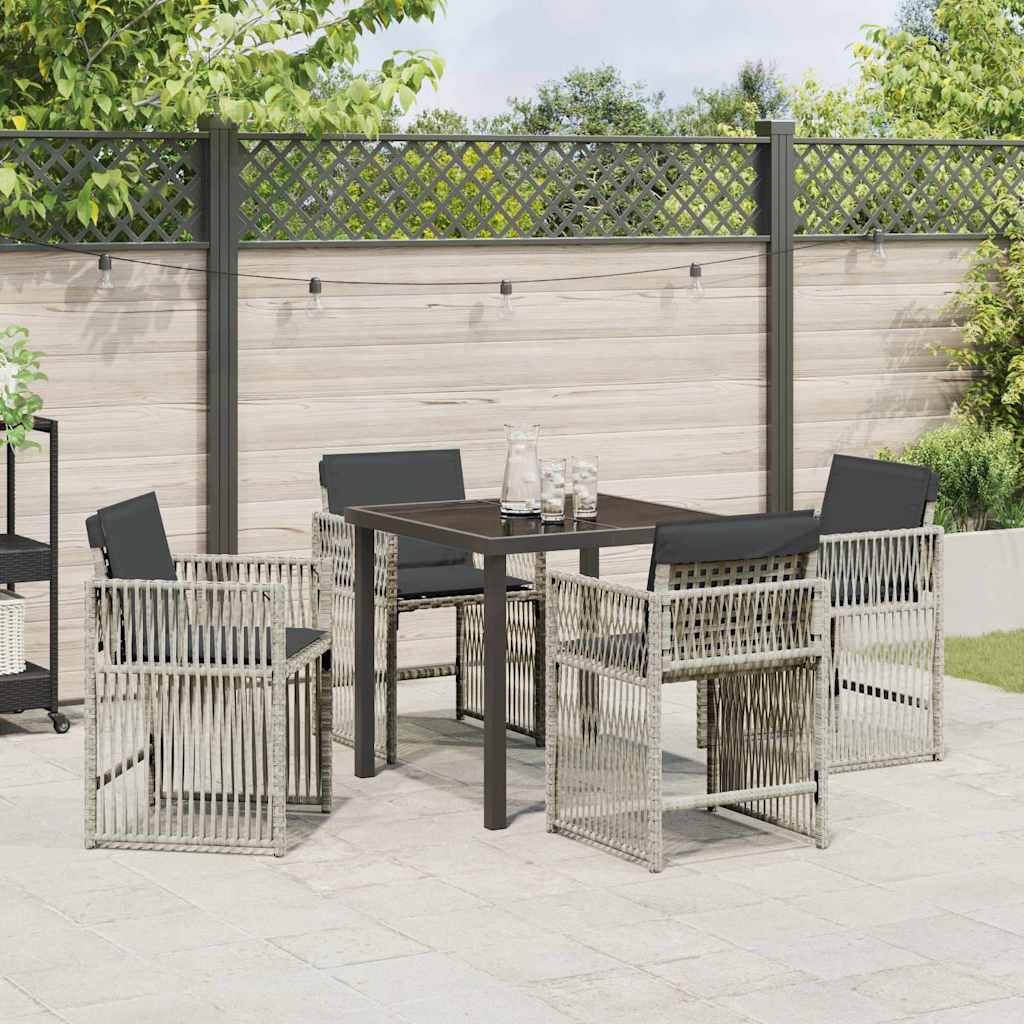 Garden Dining Set 5 pcs Light grey Poly rattan