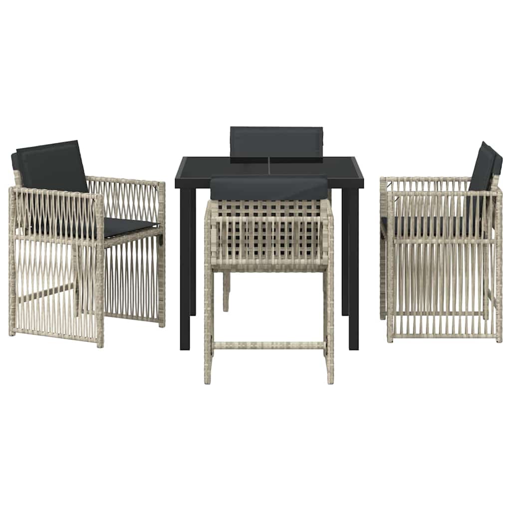 Garden Dining Set 5 pcs Light grey Poly rattan