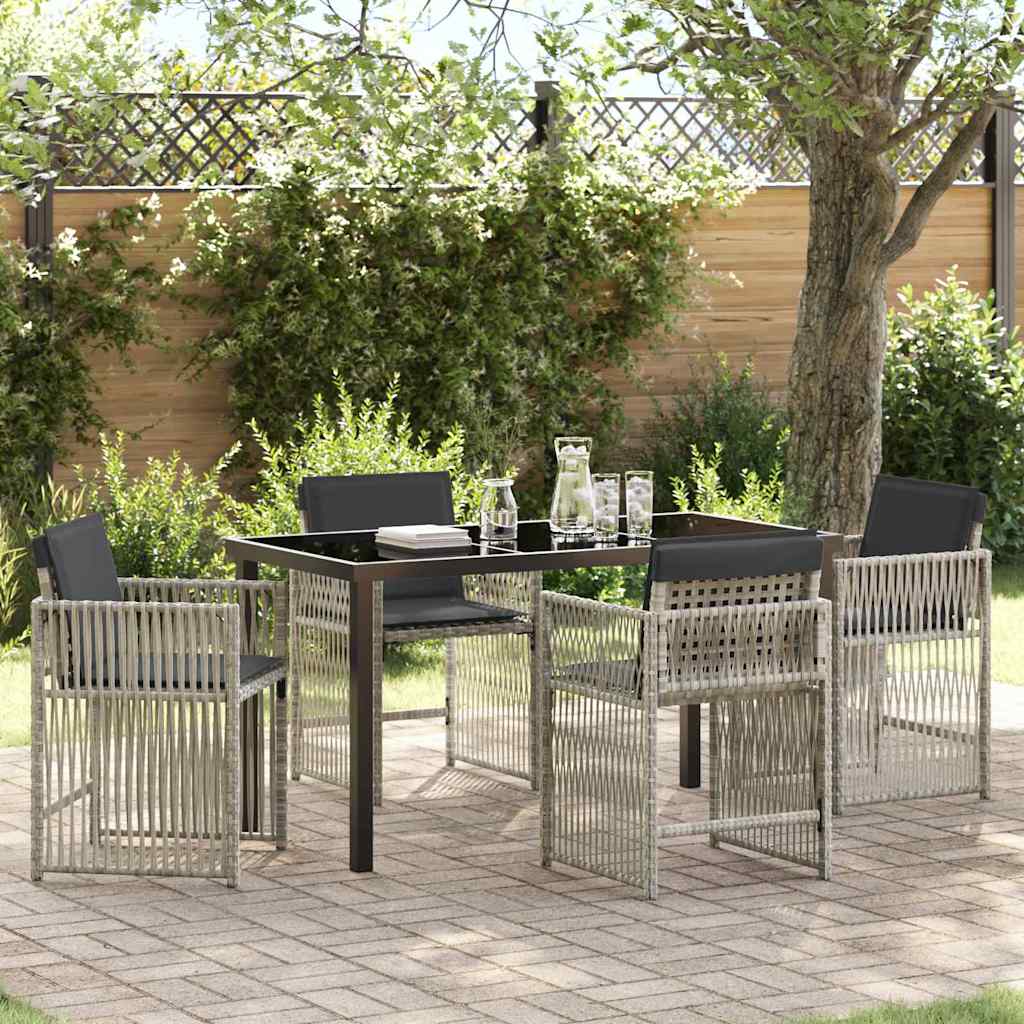 Garden Dining Set 5 pcs Light grey Poly rattan