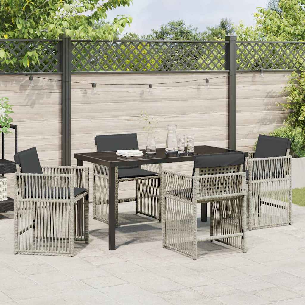 Garden Dining Set 5 pcs Light grey Poly rattan
