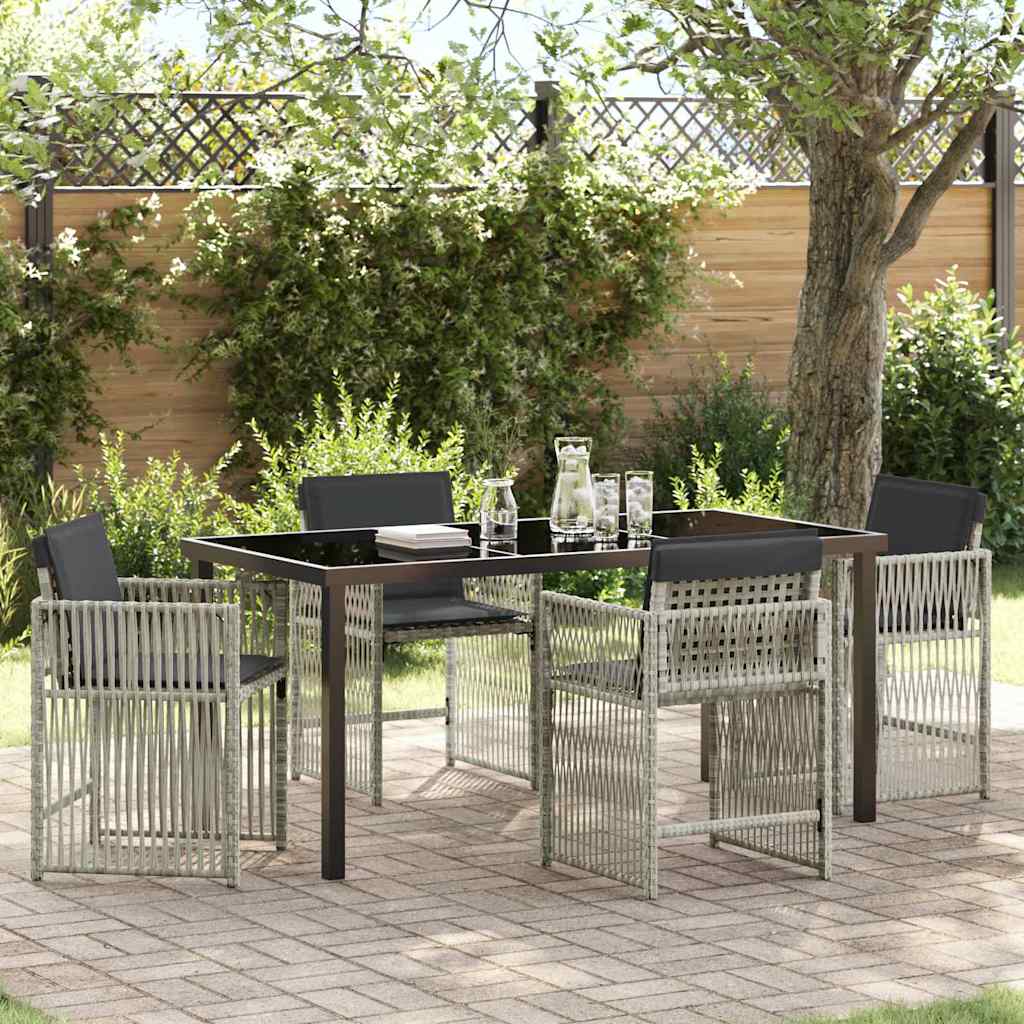 Garden Dining Set 5 pcs Light grey Poly rattan