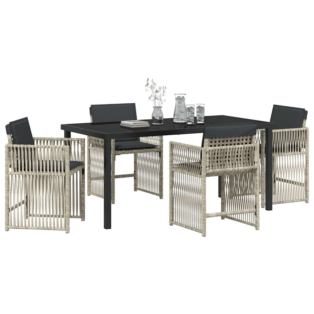 Garden Dining Set 5 pcs Light grey Poly rattan