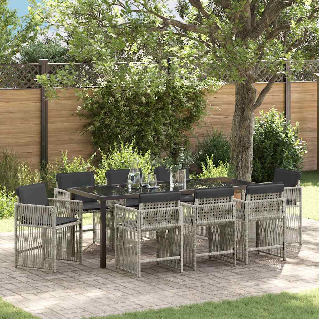 Garden Dining Set 9 pcs Light Grey Powder-Coated Steel
