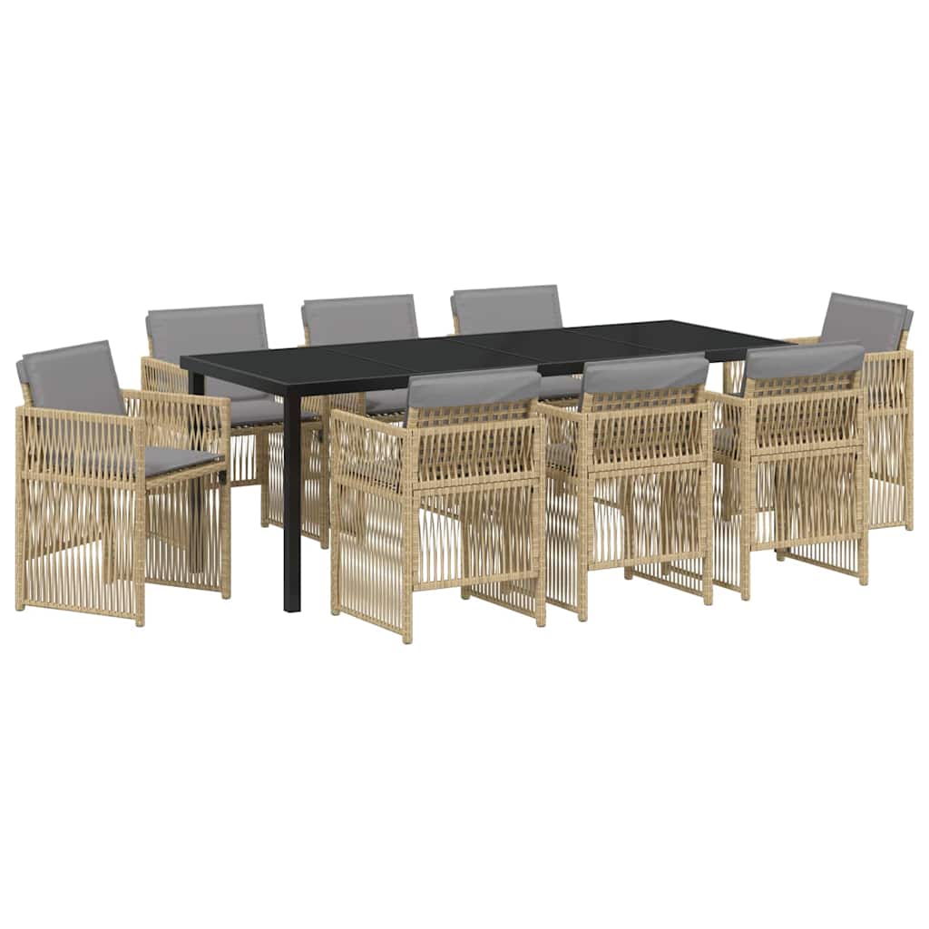 Garden Dining Set 9 pcs Beige Powder-Coated Steel