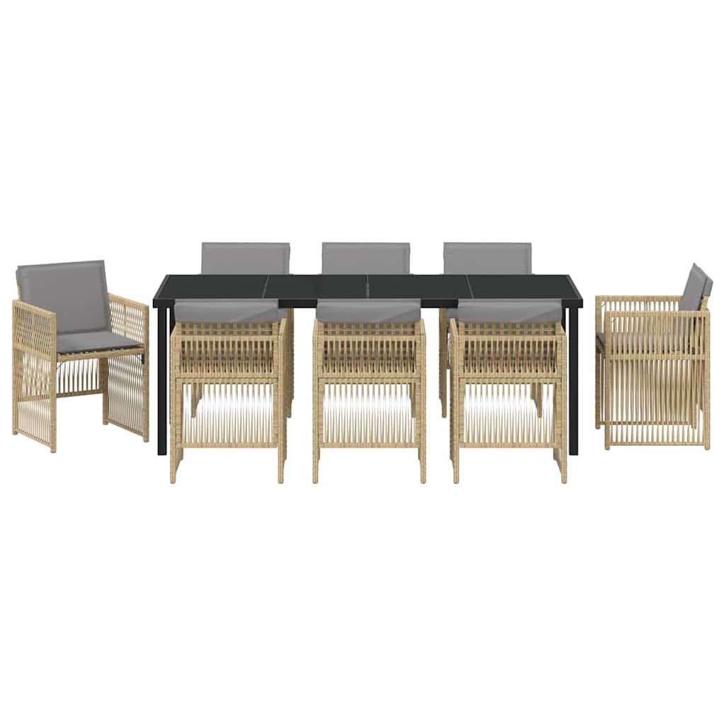 Garden Dining Set 9 pcs Beige Powder-Coated Steel