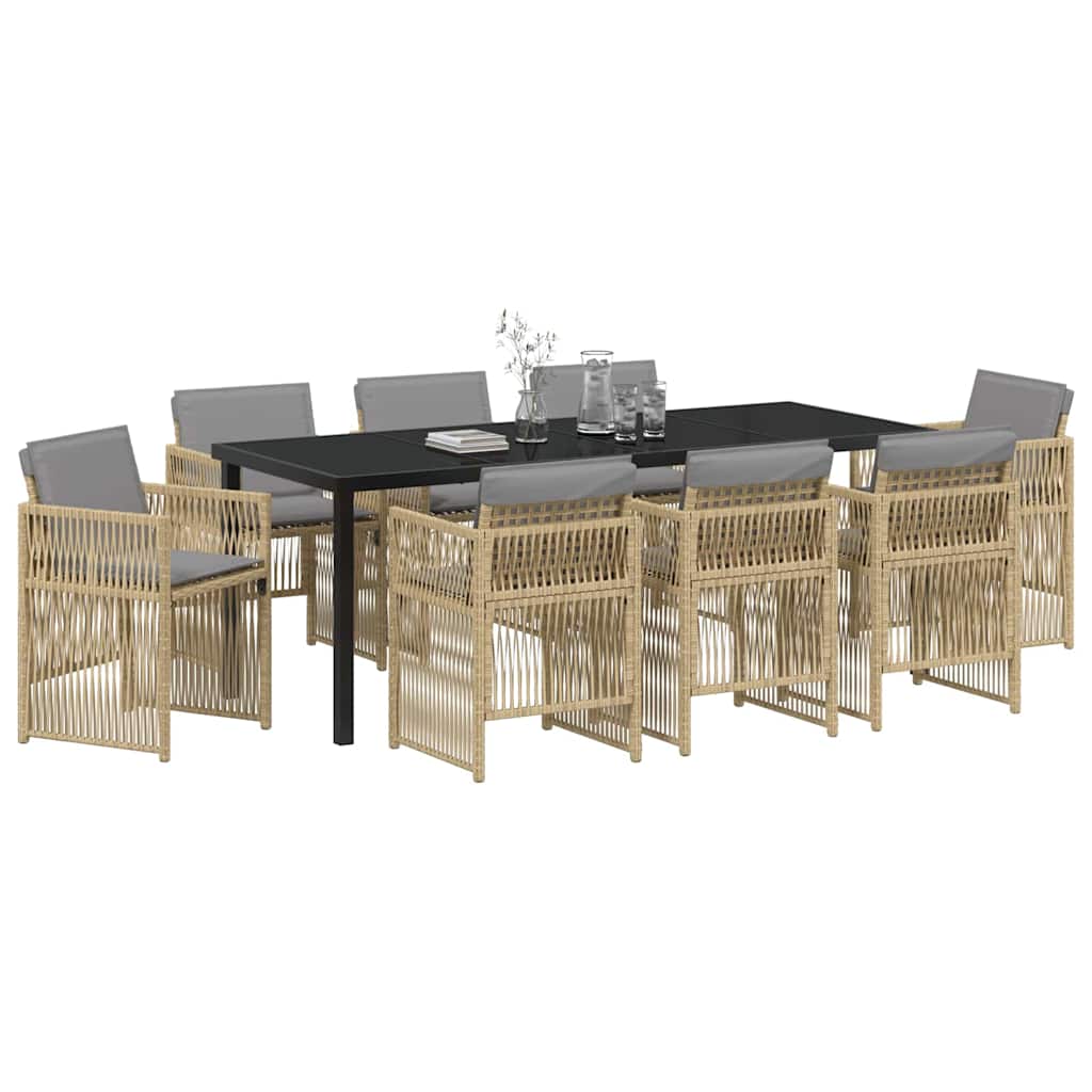 Garden Dining Set 9 pcs Beige Powder-Coated Steel
