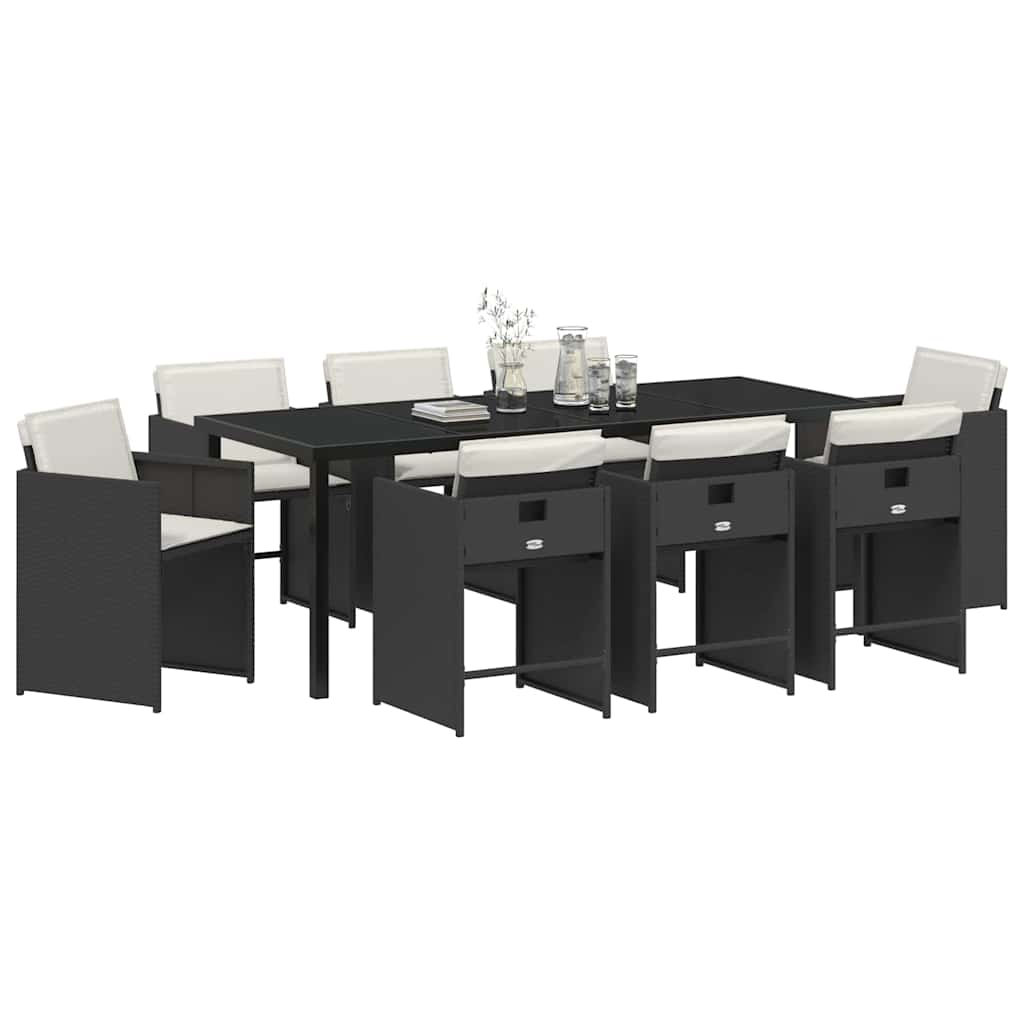 Garden Dining Set 9 pcs Black Poly Rattan