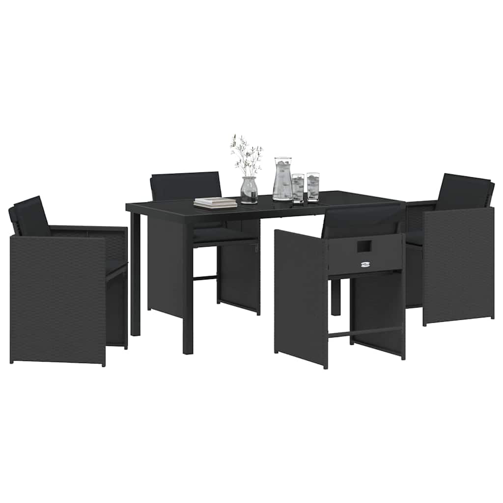 Garden Dining Set 5 pcs Black Poly Rattan