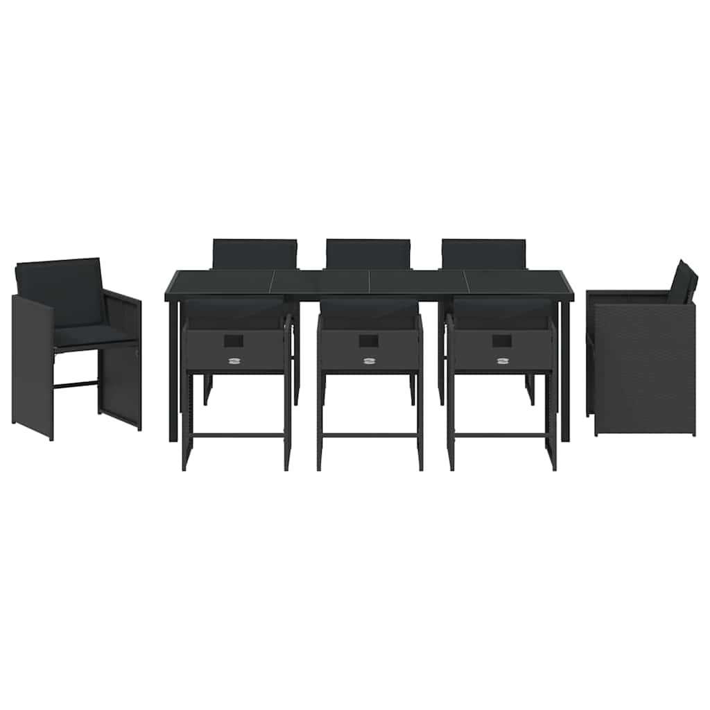 Garden Dining Set 9 pcs Black Poly Rattan
