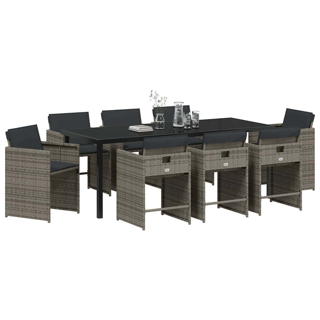 Garden Dining Set 9 pcs Grey Poly Rattan