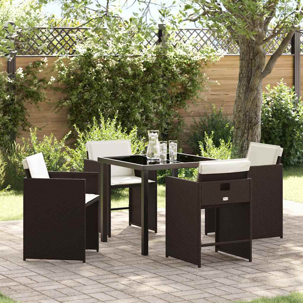 Garden Dining Set 5 pcs Brown Poly Rattan
