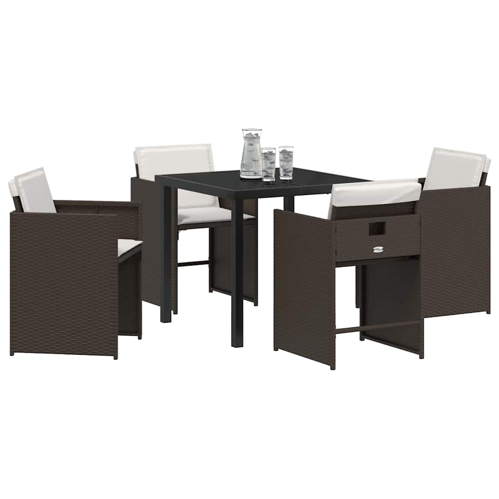 Garden Dining Set 5 pcs Brown Poly Rattan