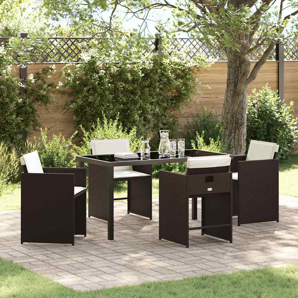 Garden Dining Set 5 pcs Brown Poly Rattan