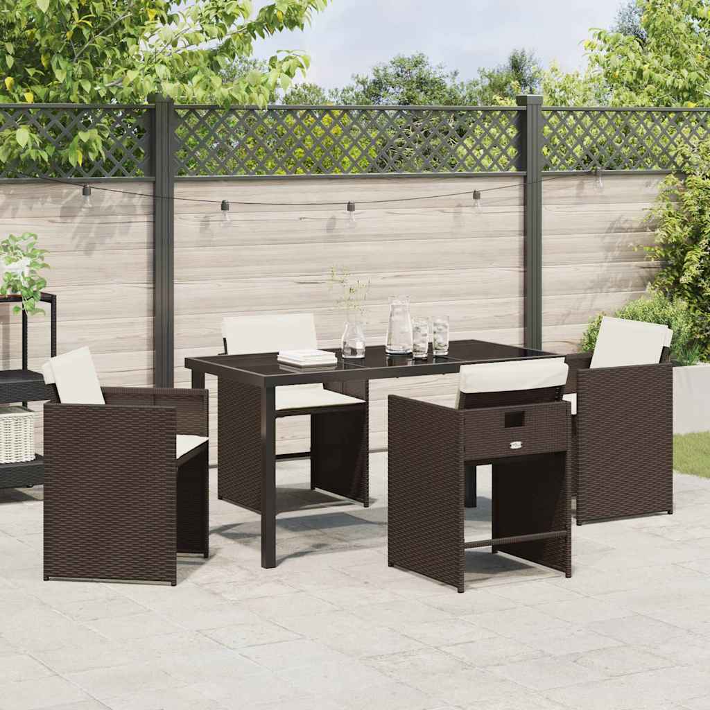 Garden Dining Set 5 pcs Brown Poly Rattan