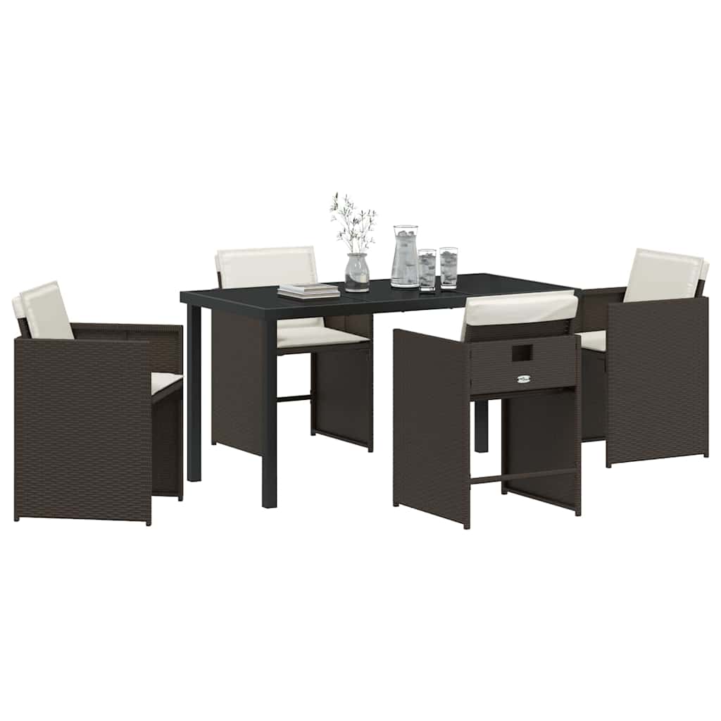 Garden Dining Set 5 pcs Brown Poly Rattan
