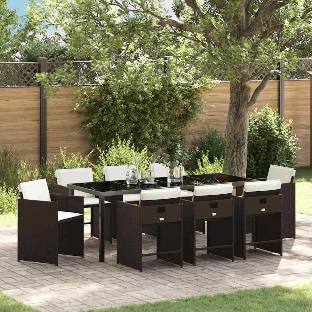 Garden Dining Set 9 pcs Brown Poly Rattan