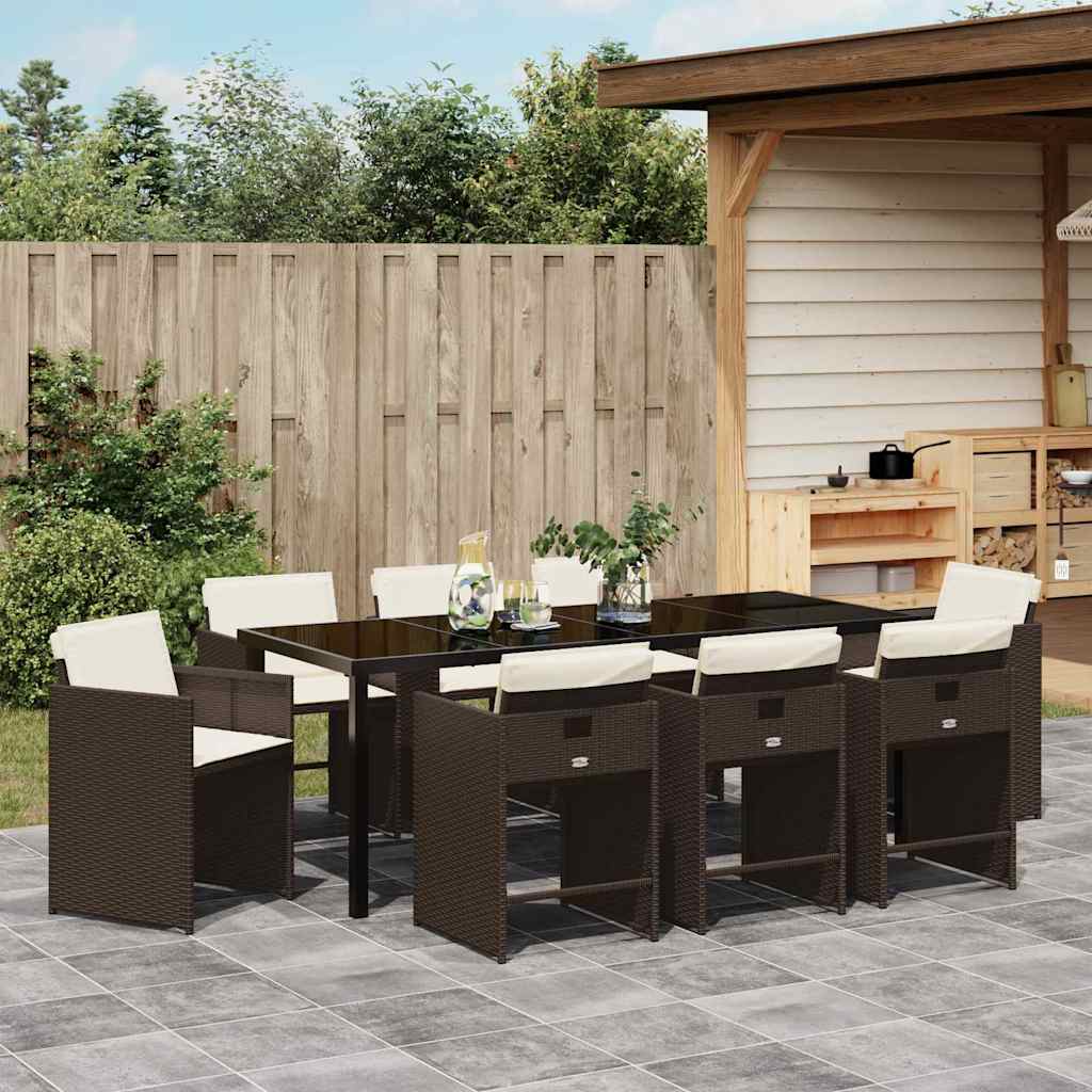 Garden Dining Set 9 pcs Brown Poly Rattan