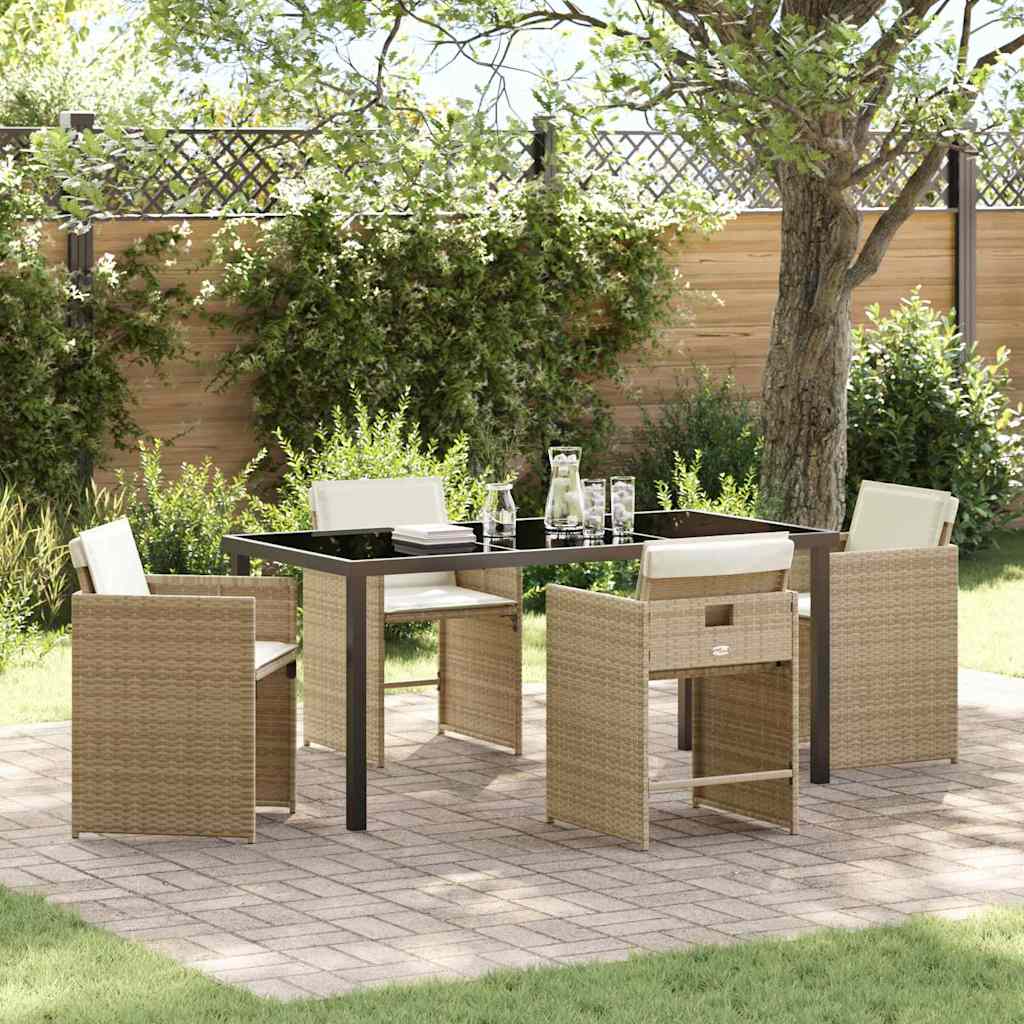 Garden Dining Set 5 pcs Beige Poly Rattan