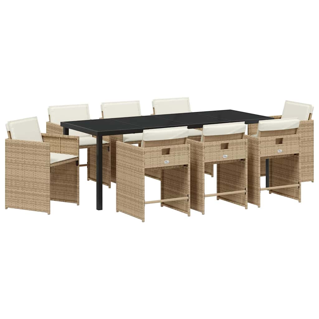 Garden Dining Set 9 pcs Beige Poly Rattan