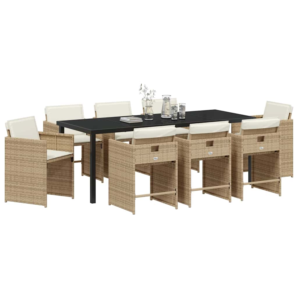 Garden Dining Set 9 pcs Beige Poly Rattan