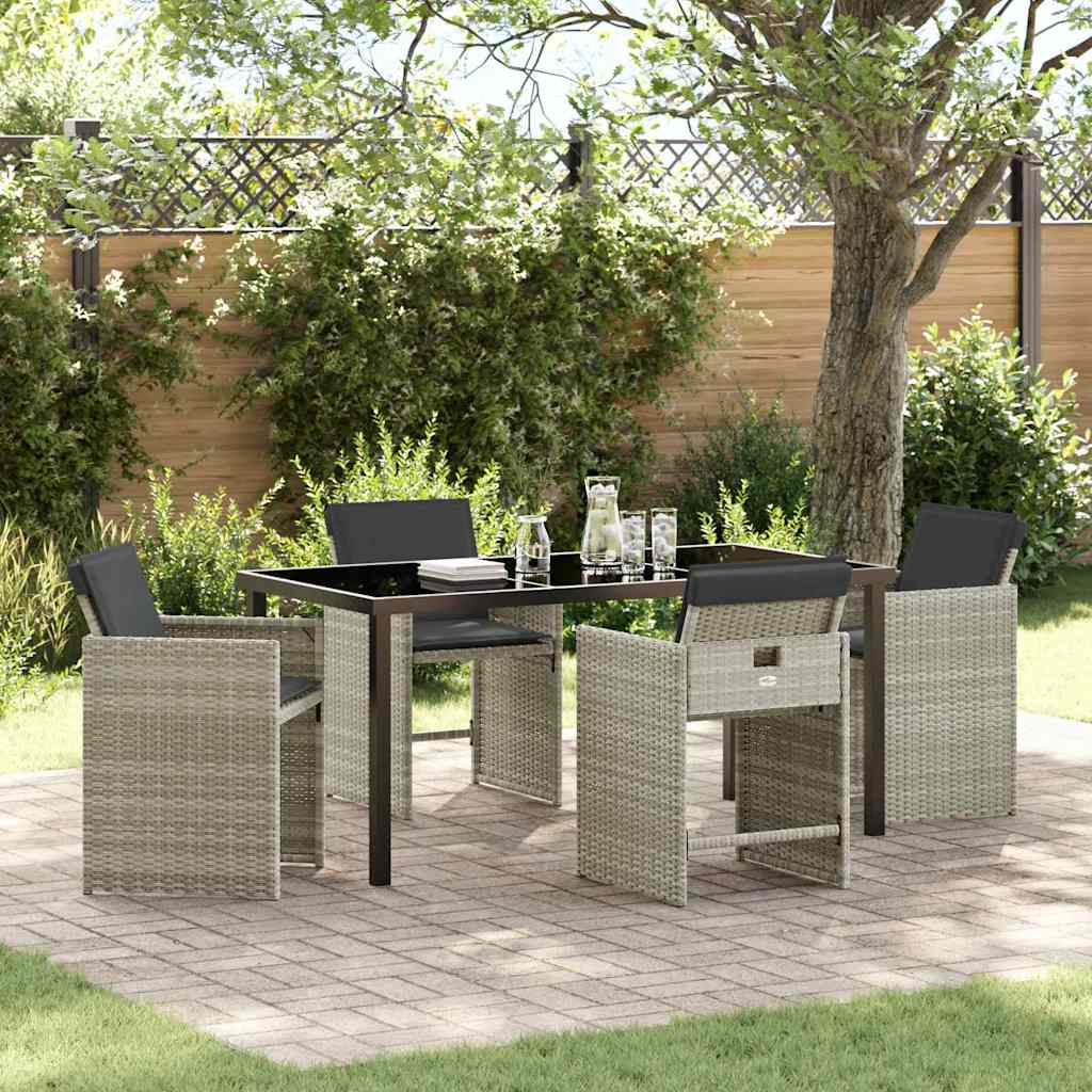Garden Dining Set 5 pcs Light Grey Poly Rattan