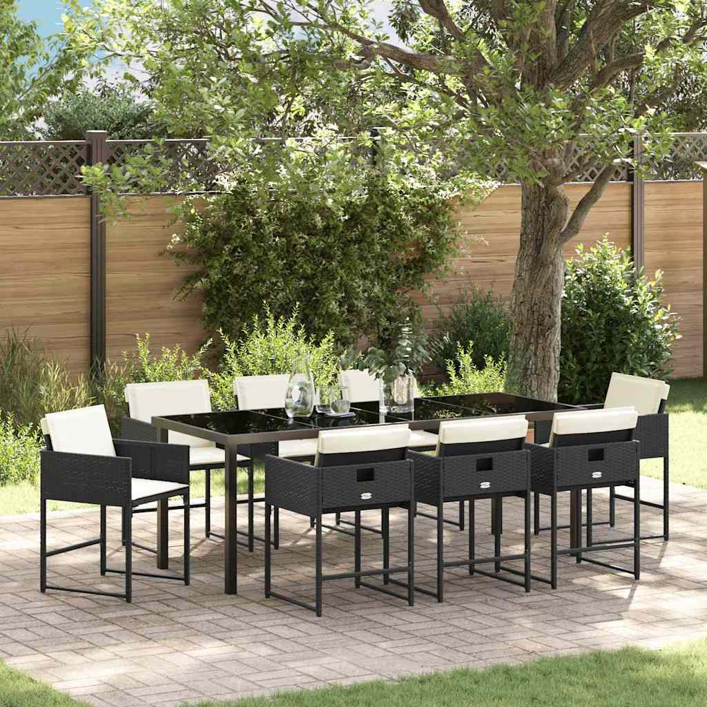 Garden Dining Set 9 pcs Black Poly Rattan