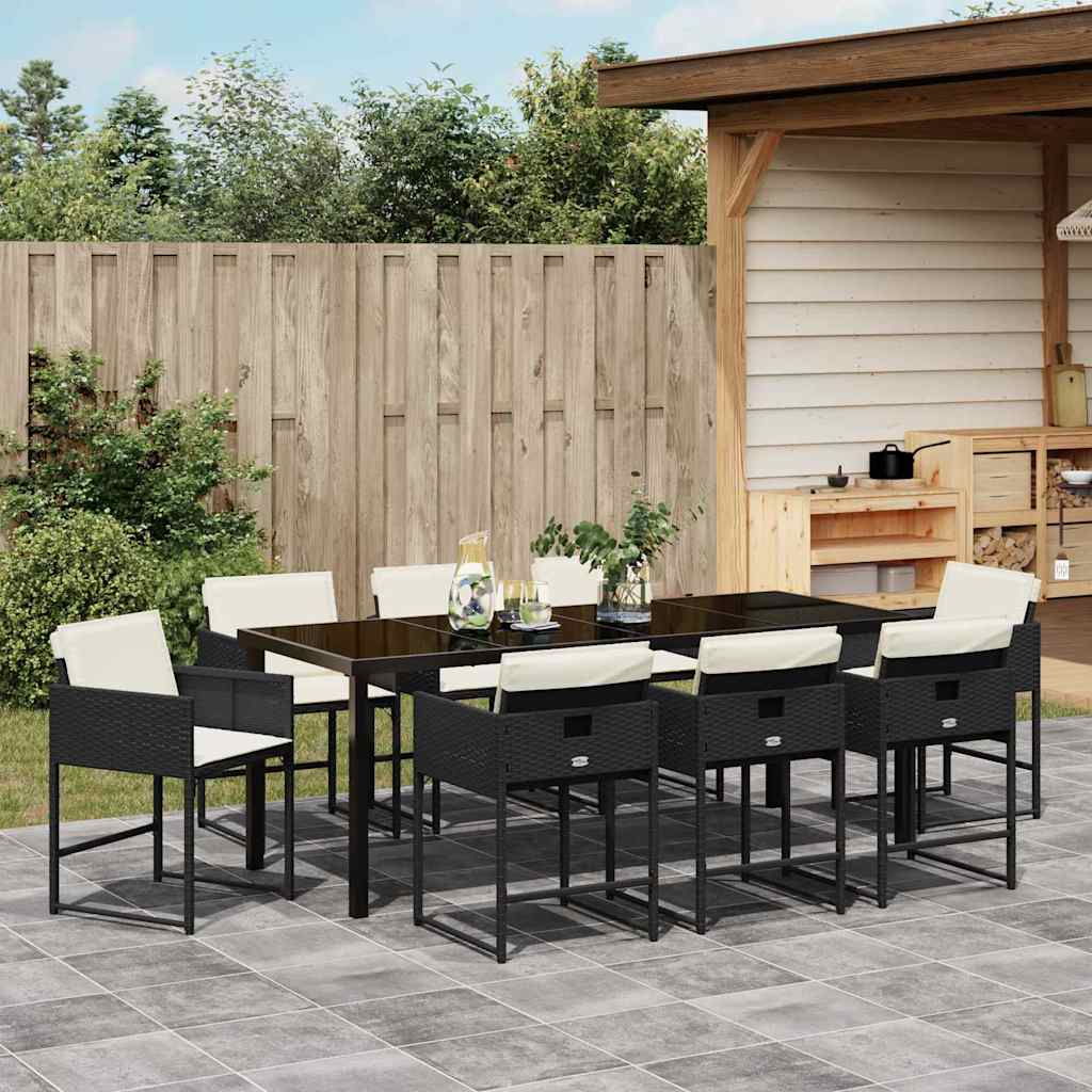 Garden Dining Set 9 pcs Black Poly Rattan