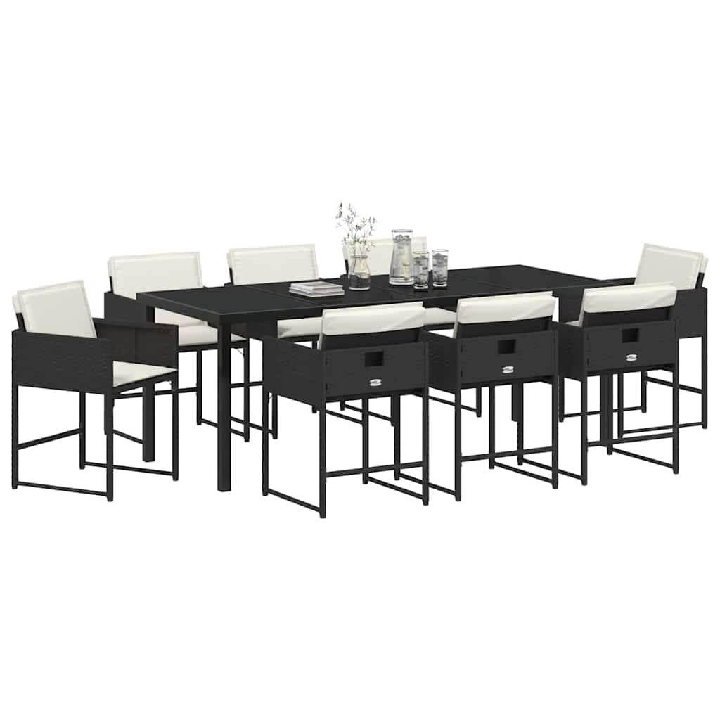 Garden Dining Set 9 pcs Black Poly Rattan