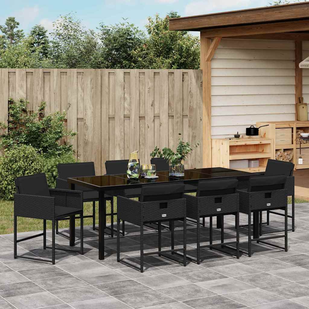 Garden Dining Set 9 pcs Black Poly Rattan
