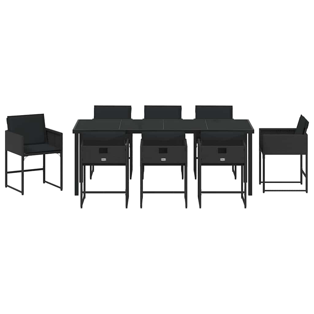 Garden Dining Set 9 pcs Black Poly Rattan