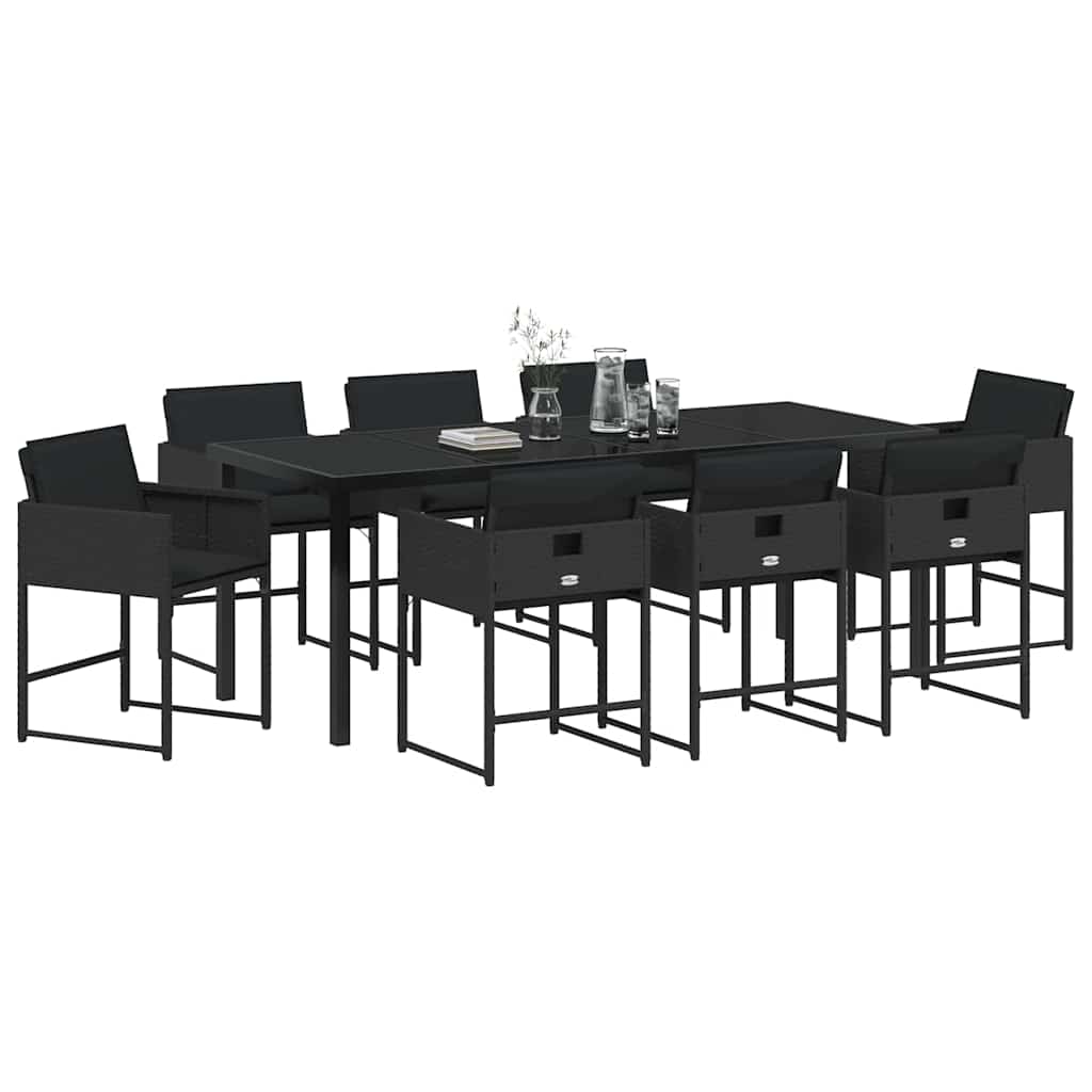Garden Dining Set 9 pcs Black Poly Rattan