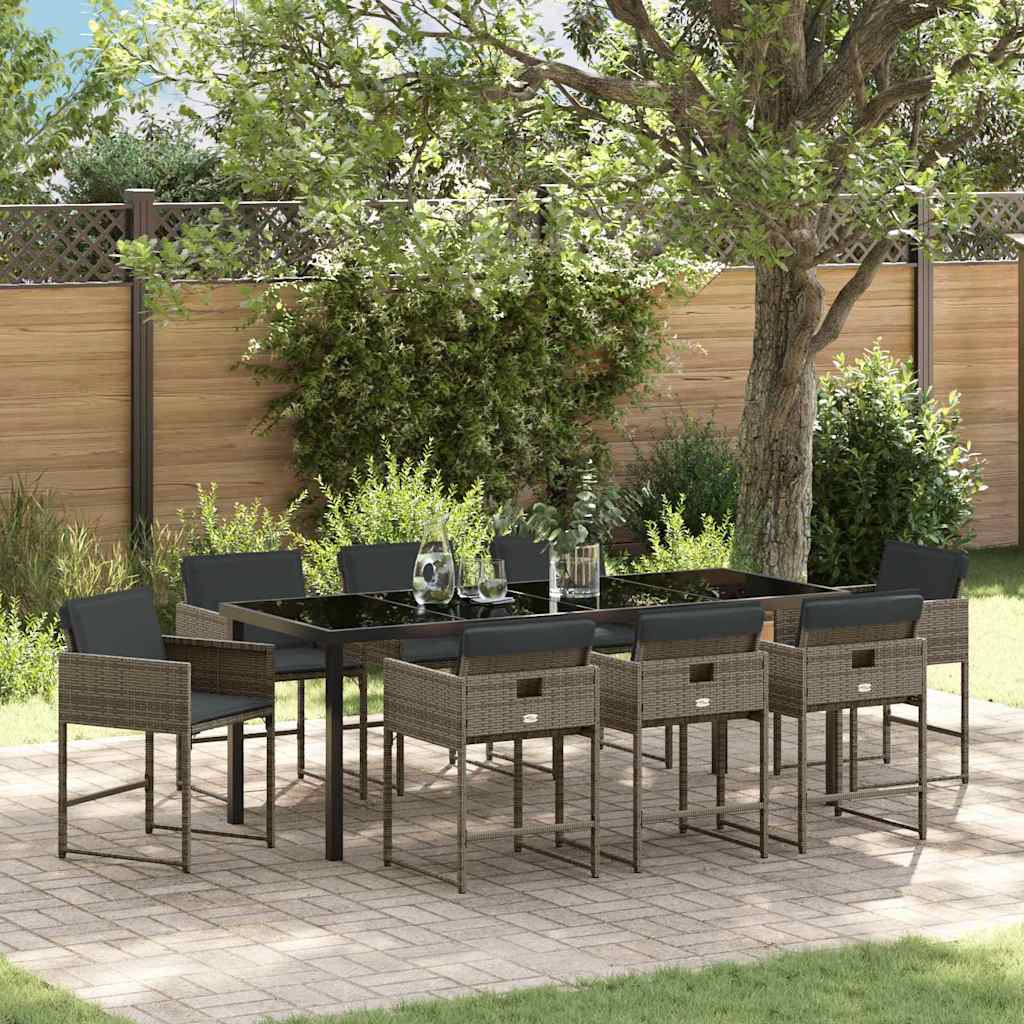 Garden Dining Set 9 pcs Grey Poly Rattan