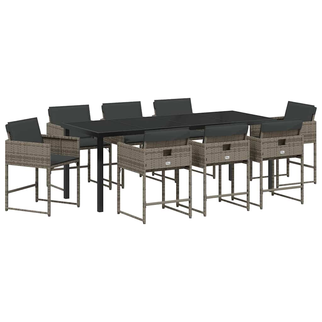 Garden Dining Set 9 pcs Grey Poly Rattan
