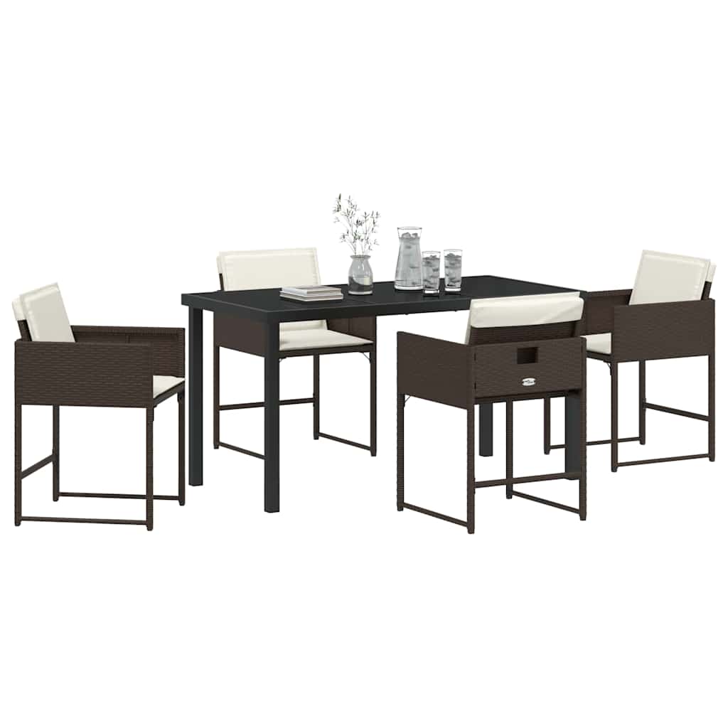 Garden Dining Set 5 pcs Brown Poly Rattan