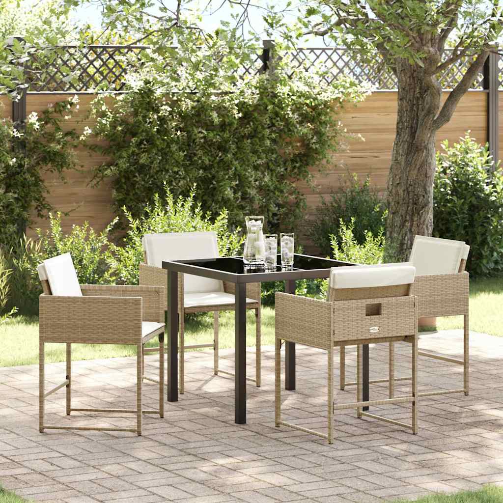 Garden Dining Set 5 pcs Beige Poly Rattan