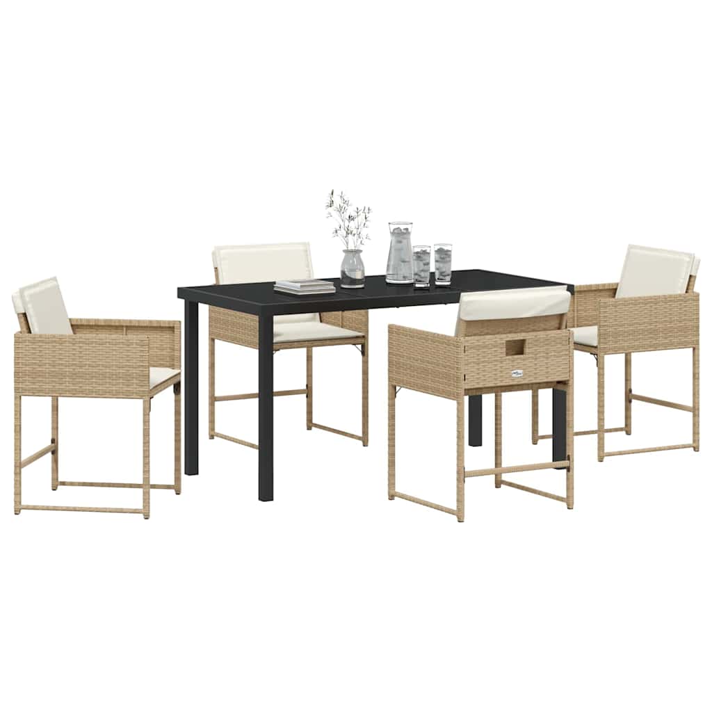 Garden Dining Set 5 pcs Beige Poly Rattan