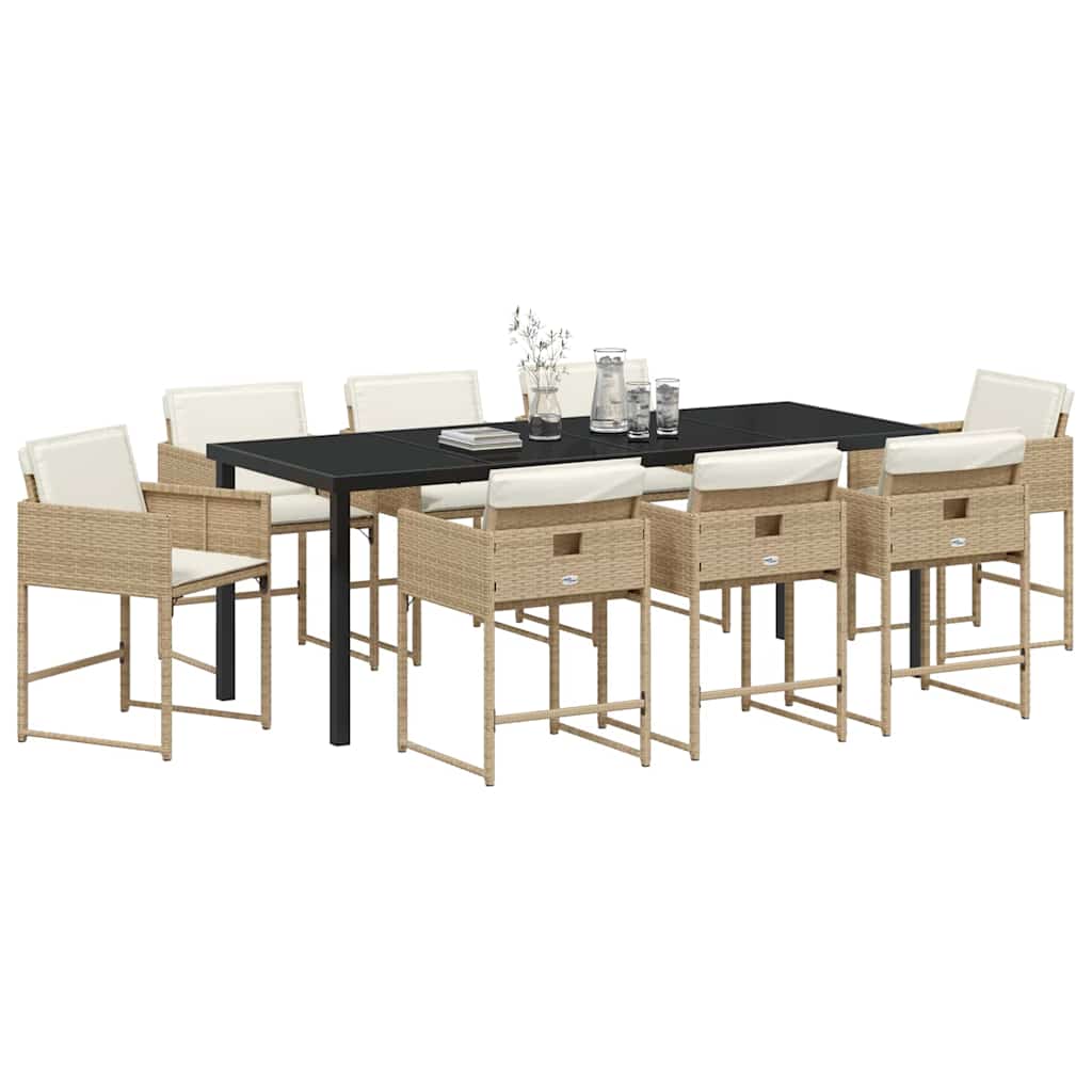Garden Dining Set 9 pcs Beige Poly Rattan
