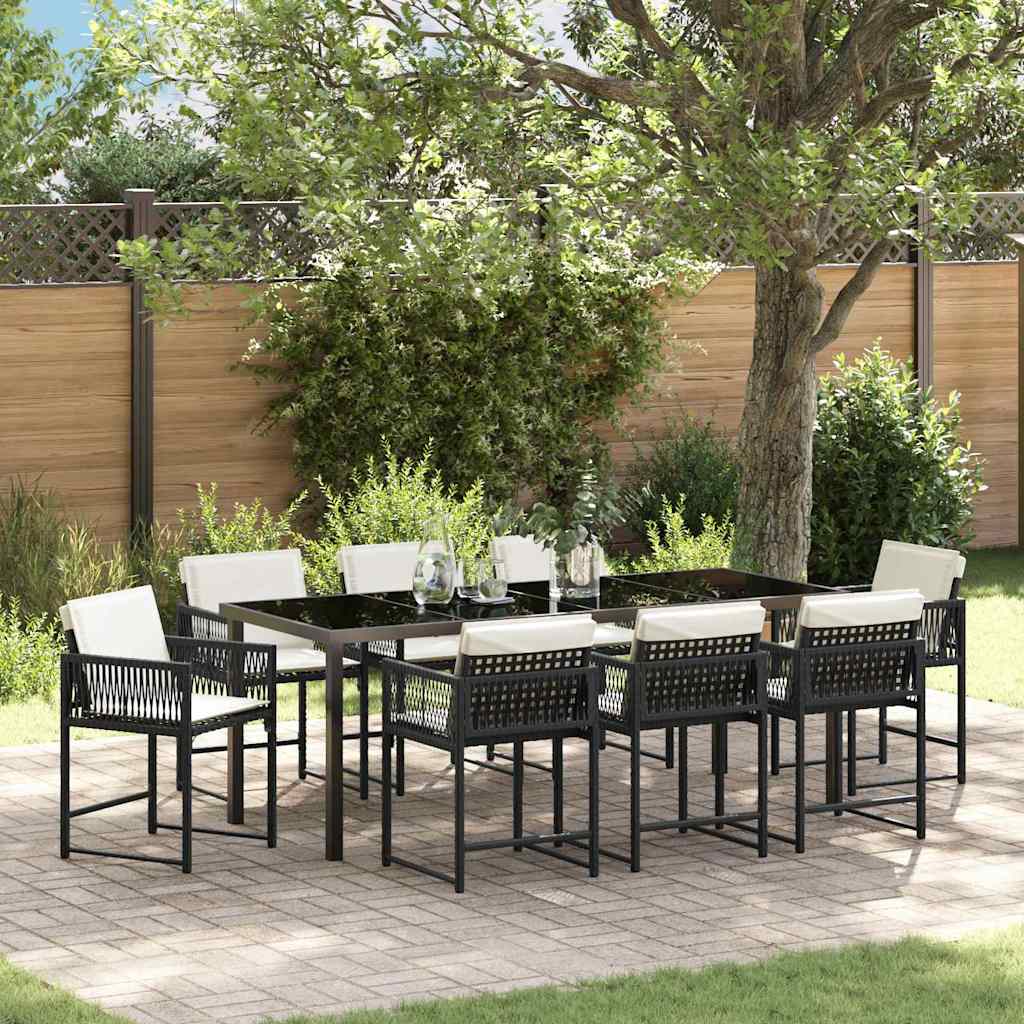 Garden Dining Set 9 pcs Black Poly Rattan