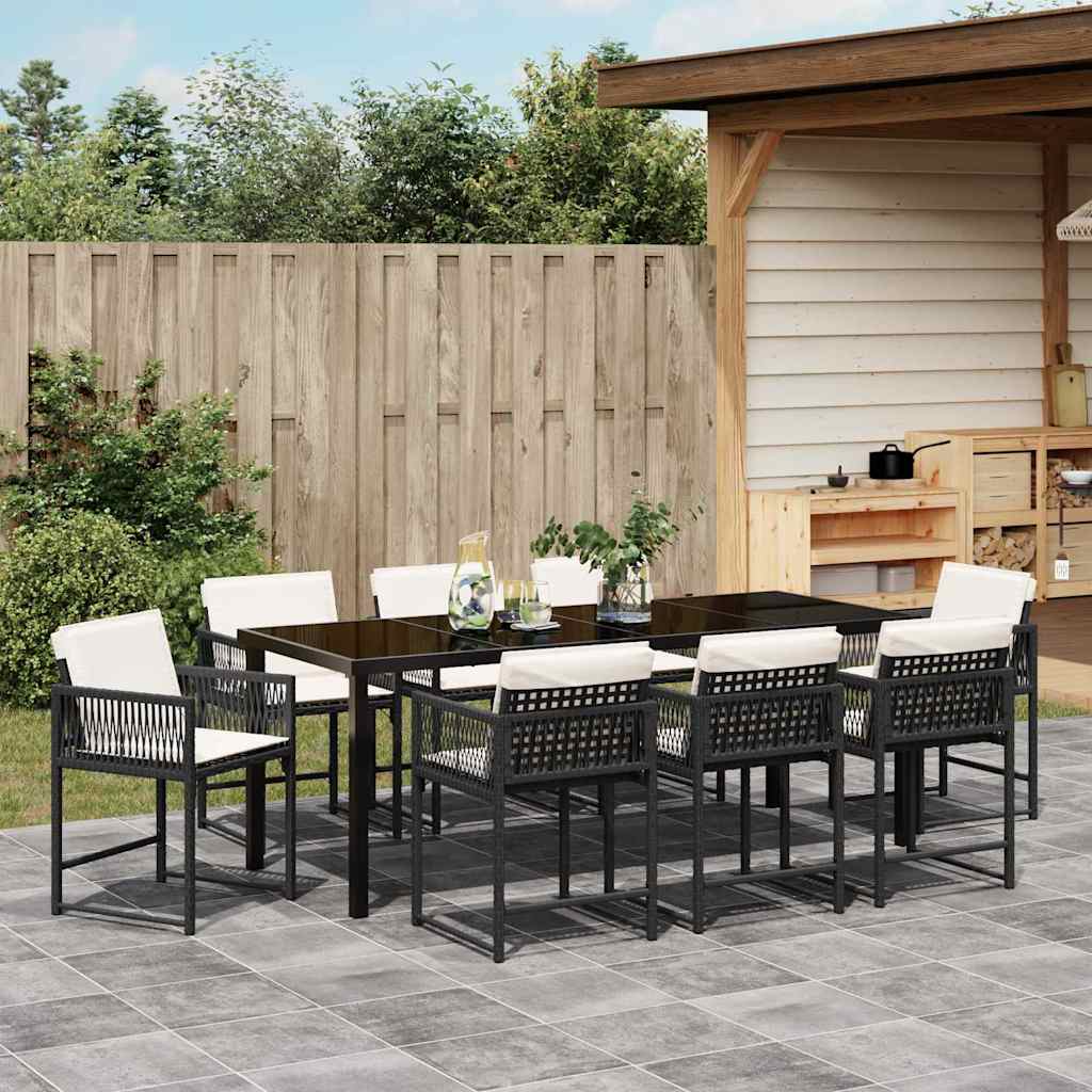 Garden Dining Set 9 pcs Black Poly Rattan