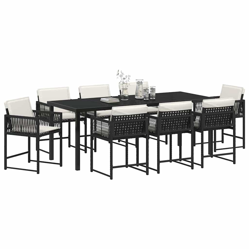 Garden Dining Set 9 pcs Black Poly Rattan